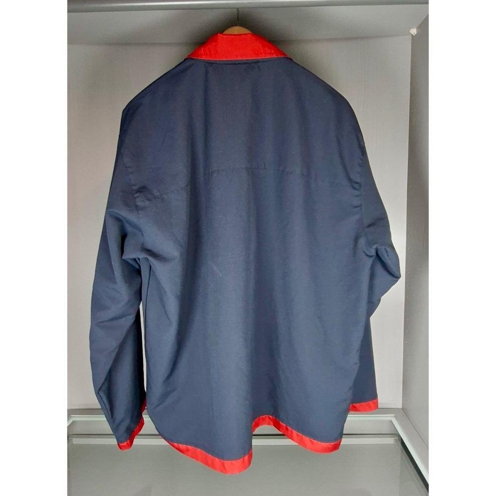 Mens L Navy Red Full Zip Jacket Lightweight Windbreaker Sporty Coat Colorblock - Picture 2 of 7